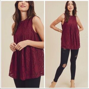 Doe and Rae Burgundy Lace Top